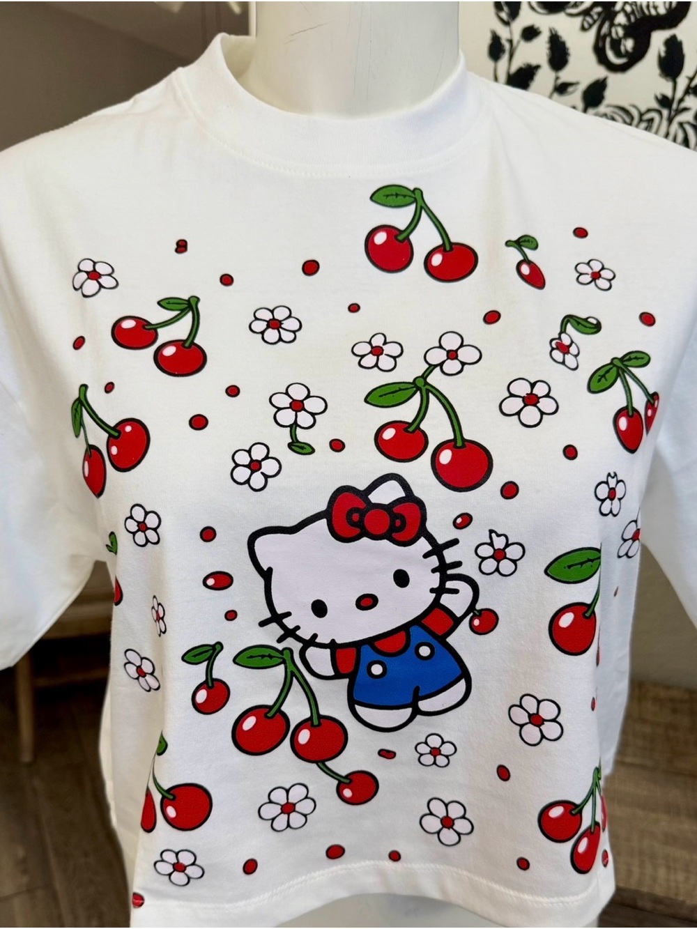 Hello Kitty White Tee with Red Cherry Graphic